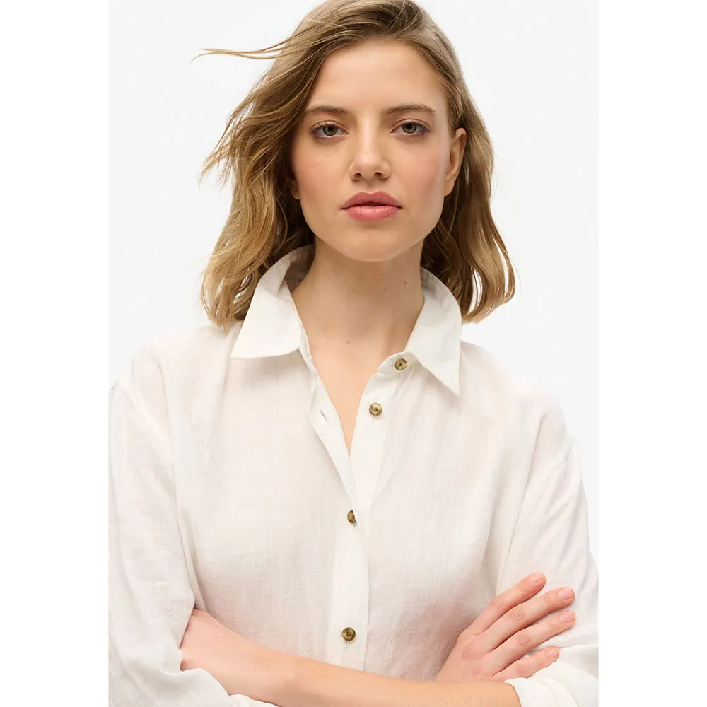 Рубашка с длинным рукавом Superdry Casual Linen Boyfriend, белый — фото 4