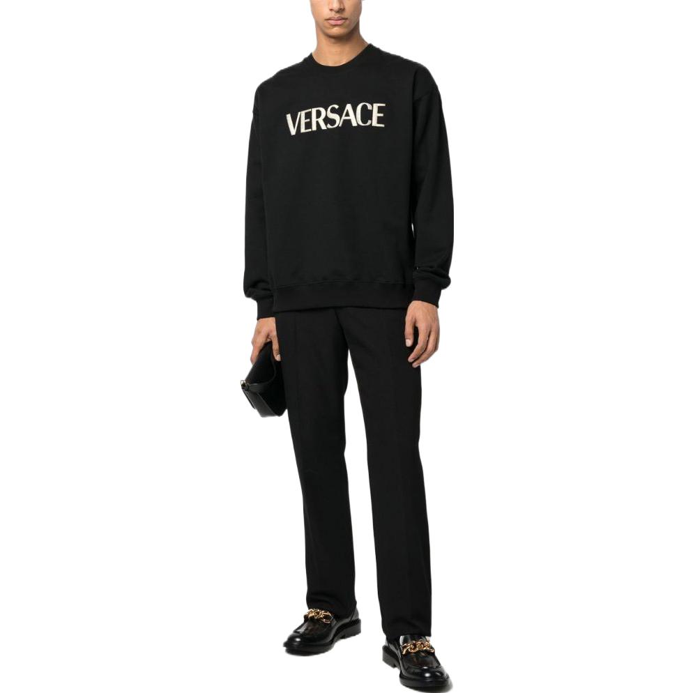 Футболка с вышитым логотипом VERSACE, черная — фото 3