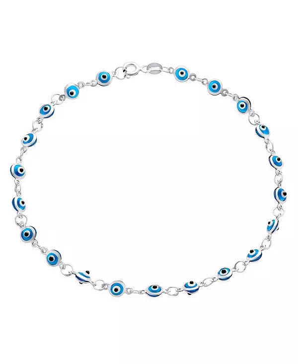 

Защитный амулет, турецкий амулет, тонкий браслет на лодыжку от сглаза, покрытый розовым золотом, стерлинговое серебро Bling Jewelry, blue