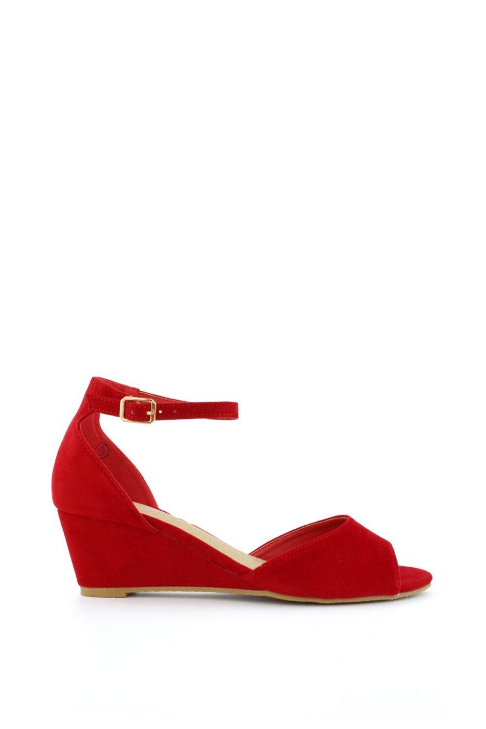 Босоножки на средней танкетке 'Lottie' Peeptoe XY London, красный — фото 4