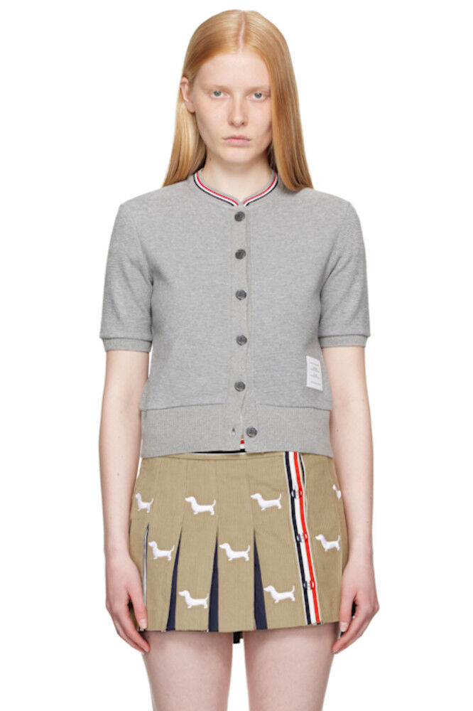 

Серый хлопковый вафельный кардиган с короткими рукавами Thom Browne