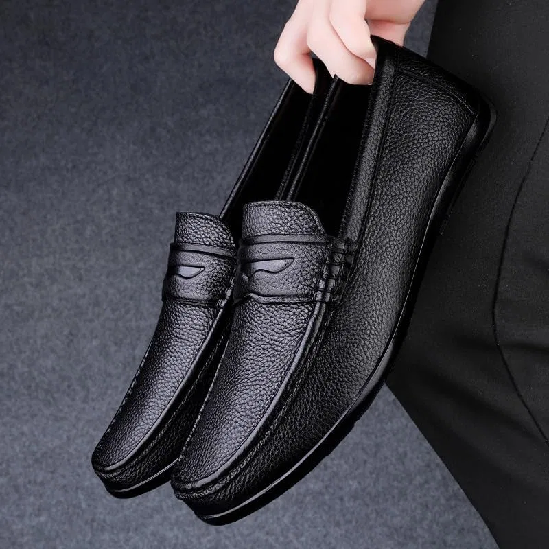 Лоферы кожаные Mens Loafers Round Toe Genuine Leather Penny Loafers, черный PUGHGAETZF — фото 4