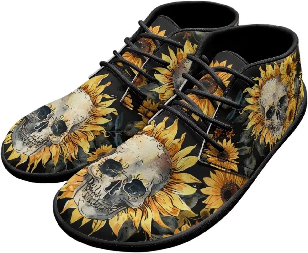 

Мужские кроссовки с черепами на голую ногу, подошва нулевая, противоскользящие, для бега, ходьбы и походов Xixirimido, Sunflowers Skull Print