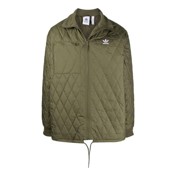 

Куртка Men's adidas originals Solid Color Rhombus Logo Embroidered Zipper Jacket Green, зеленый