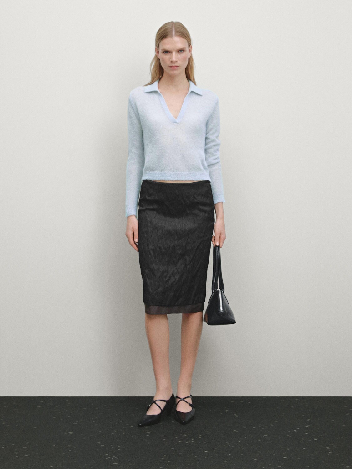 

Юбка из фактурной двойной ткани Massimo Dutti, черный