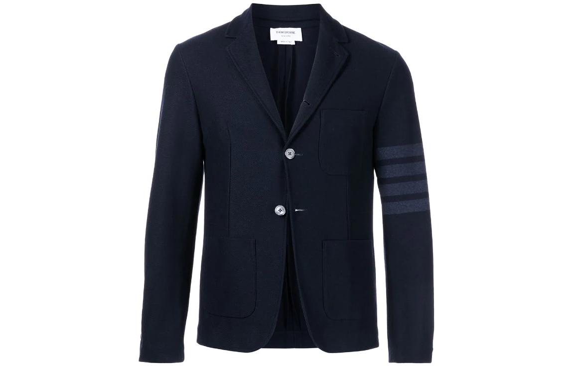 

Четырехпуговичный однобортный жакет THOM BROWNE, синий