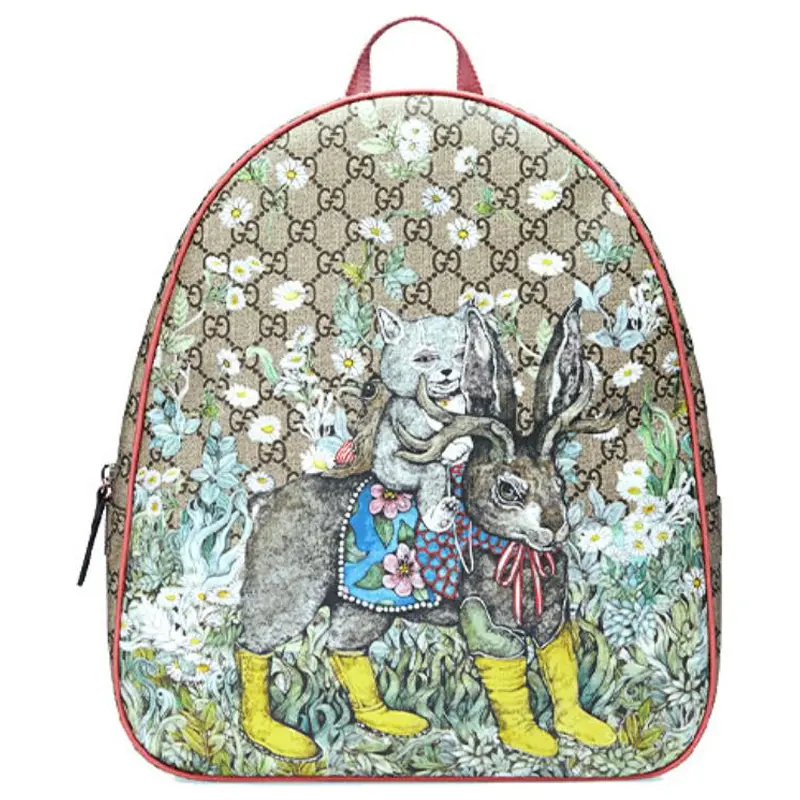 

GUCCI Юко Хигути совместный холщовый с кожаными деталями детский рюкзак разноцветный