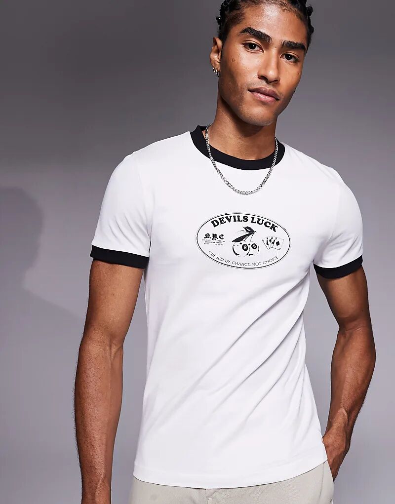 

Футболка ASOS DESIGN Muscle Ringer с графикой Lucky, светло-серого цвета
