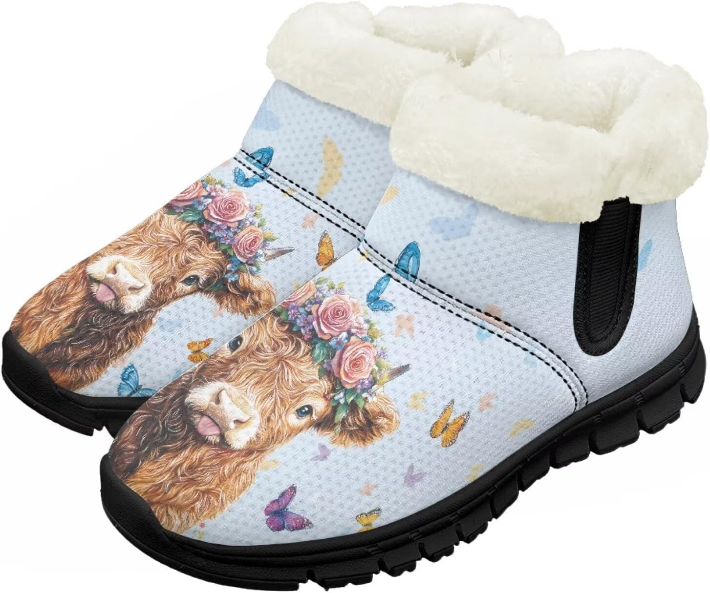 

Детские зимние ботинки Chririnla для девочек и мальчиков, водонепроницаемые, с противоскользящей подошвой, на меховой подкладке, для улицы, зимние кроссовки для маленьких и больших детей, Cute Highland Cow