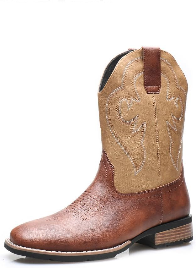 

Мужские ретро-вестерн сапоги Santimon, вышитые праздничные сапоги рыцаря с квадратным носком, Tan