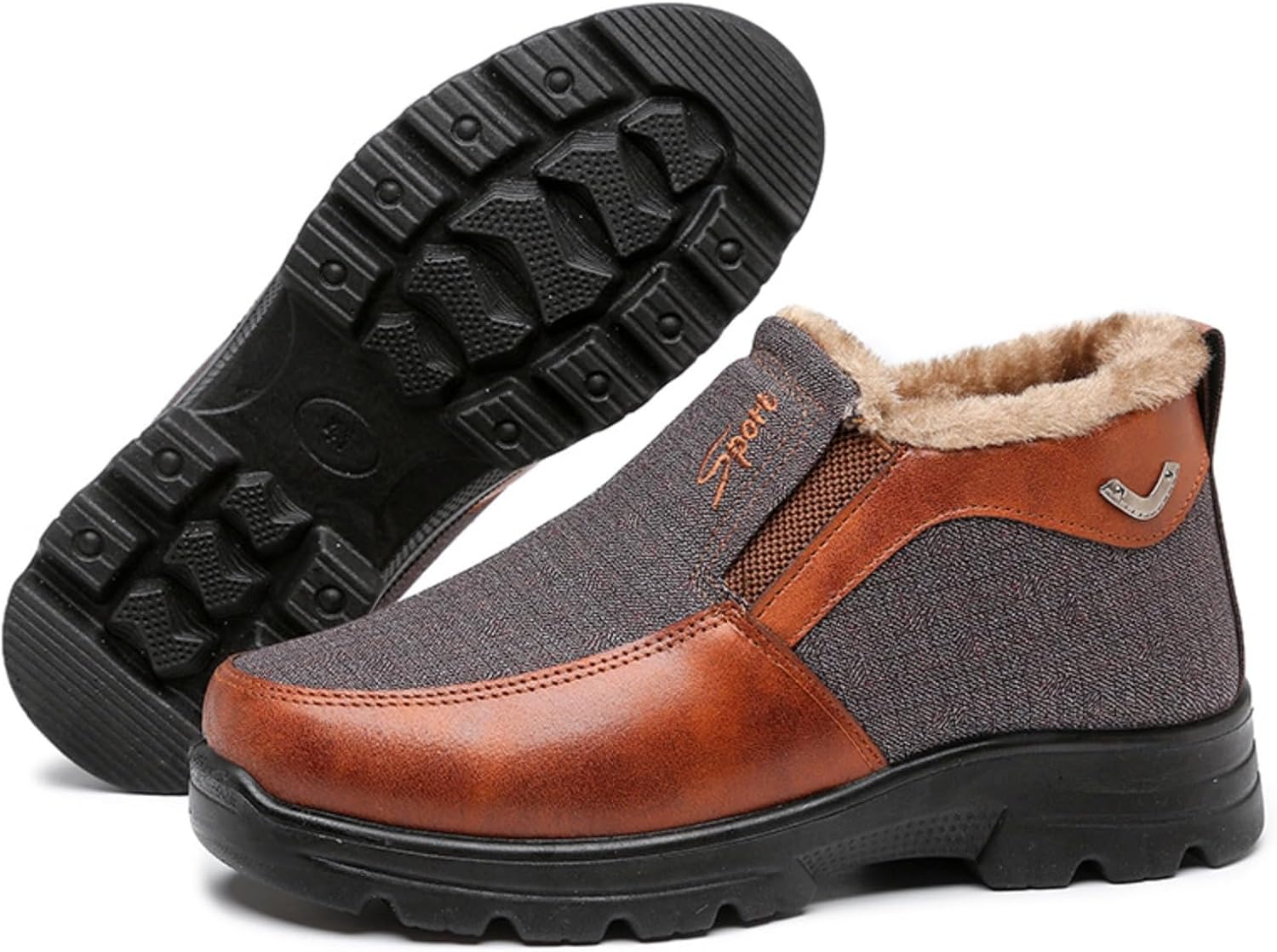 

Мужские зимние утепленные ватные туфли Myallfeet в старом пекинском стиле, повседневные и удобные, с меховой подкладкой, зимние снежные ботинки, с толстой подошвой и нескользящей поверхностью, коричневый