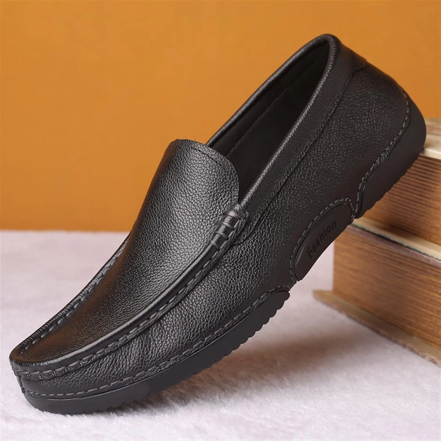 Лоферы кожаные, классические, slip-on, Black — фото 2