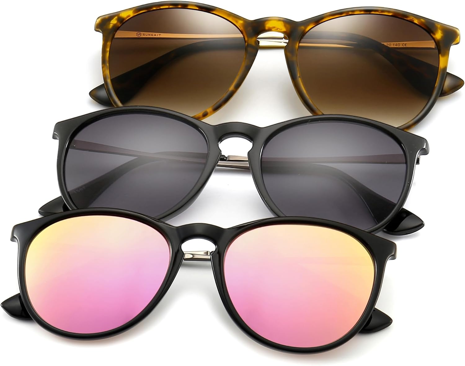 

Солнцезащитные очки SUNGAIT Premium Vintage Round для женщин и мужчин, классический ретро-стиль, 3 Pack (Polarized): Matte Amber/Brown Gradient+matte Black/Gray Gradient+glossy Black/Sakura Pink