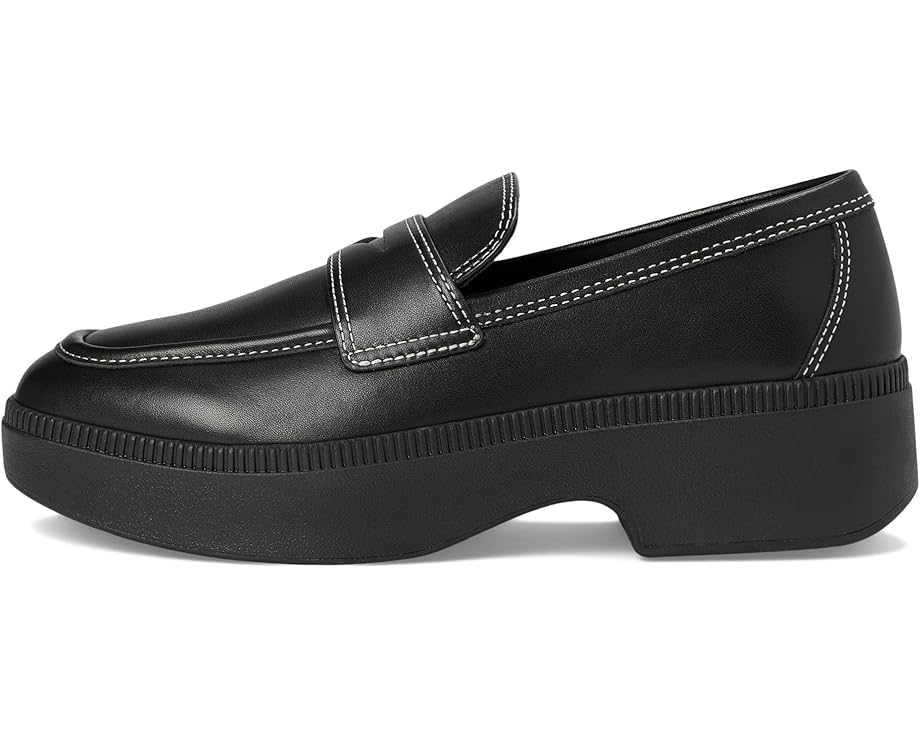 Лоферы FitFlop F-Luma Contrast-Stitch Leather Demi-Wedge Loafers, черный — фото 4