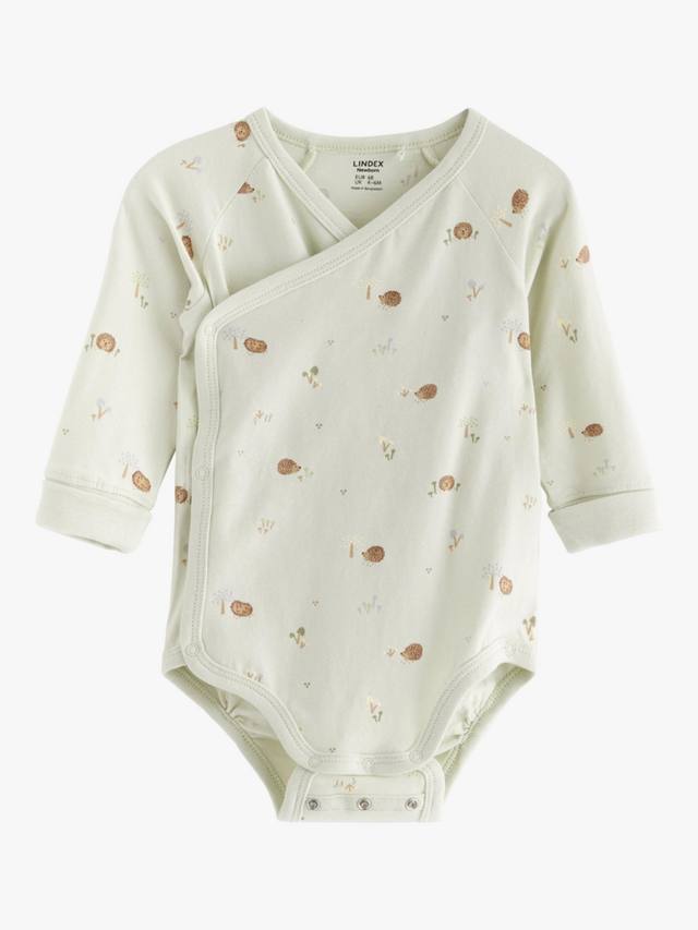 

Детское боди с принтом ежика Lindex, цвет Light Dusty Green
