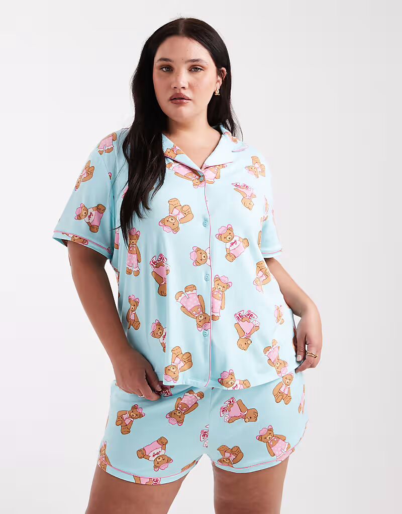 

Пижамный комплект Curve с принтом «Тедди» светло-голубого цвета Urban Threads