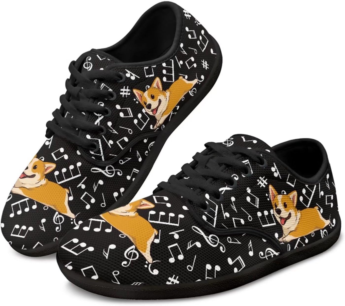 

Мужские кроссовки для ходьбы Jeiento Music Theme Hike Barefoot Shoes, женские и мужские кроссовки Grounded Footwear Barefoot, Cartoon Corgi Music Notes
