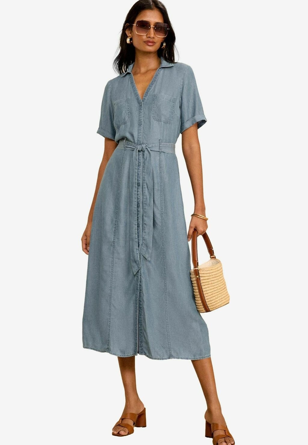 

Платье из денима SHORT SLEEVE BELTED REGULAR FIT Love & Roses, синий