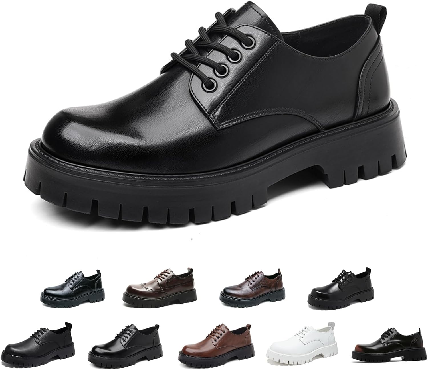 

Мужские кожаные оксфорды с крыльями и шнуровкой на высокой платформе, винтажные с круглым носком, противоскользящие с массивным каблуком Generic, G