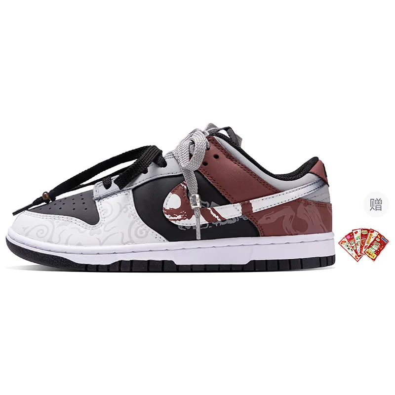 Nike Dunk Serpent Dance Of Auspice Slip Resistant Abrasion Resistant Low top Skateboard Shoes Unisex White Black Red