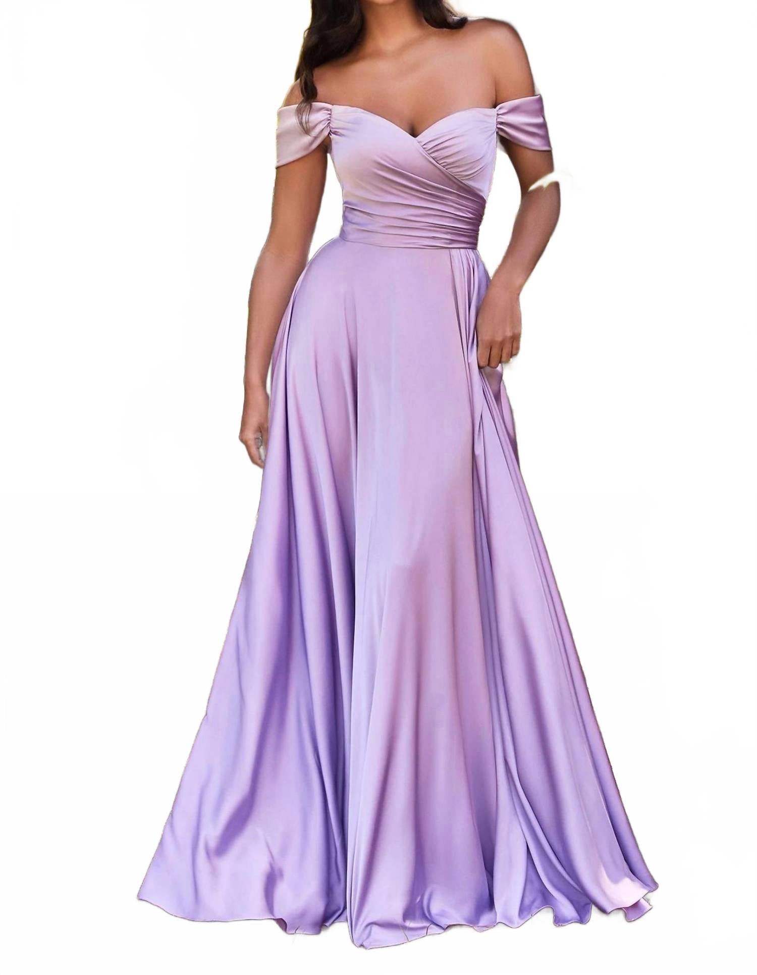 

Платье-футляр из сатина с открытыми плечами лавандового цвета Cinderella Divine