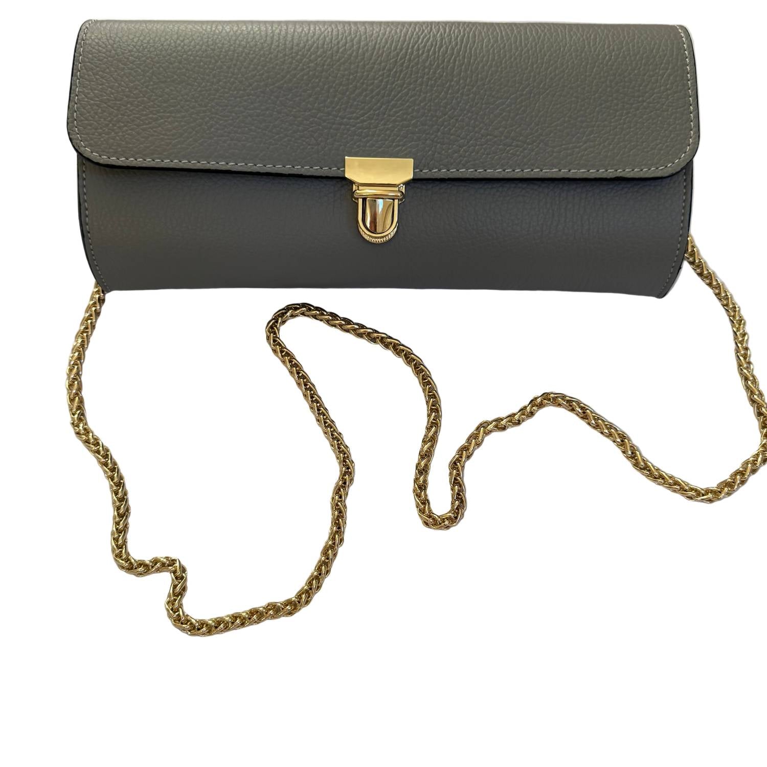 

Made in Italy Женская сумка-багет из натуральной кожи серого цвета