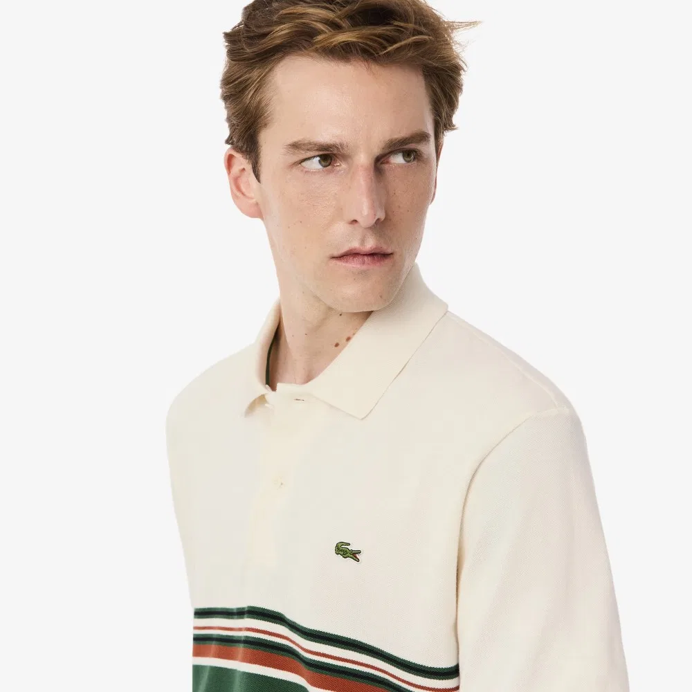 Мужское поло в полоску MIF с коротким рукавом PH5457, кремовое, от Lacoste — фото 2