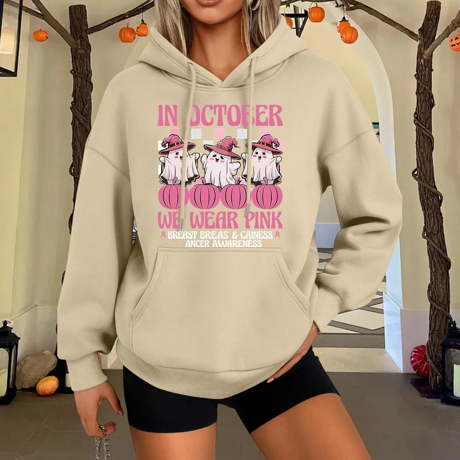 Худи женское с принтом, Halloween, Cream Colored — фото 3
