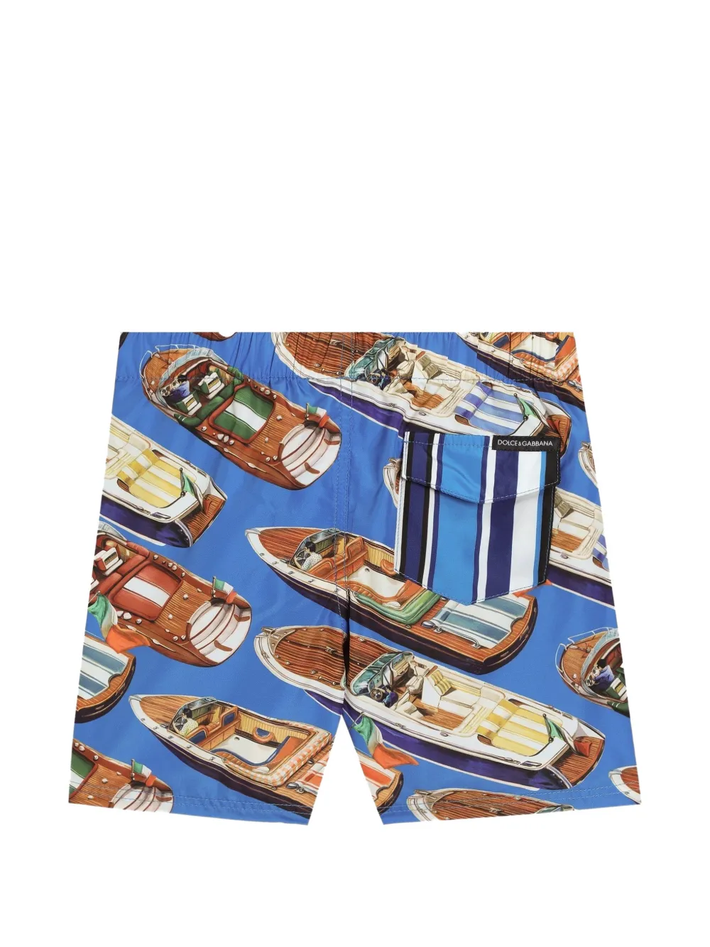 Средние плавки из нейлона с полосками и принтом моторной лодки Dolce & Gabbana Kids, синий — фото 2