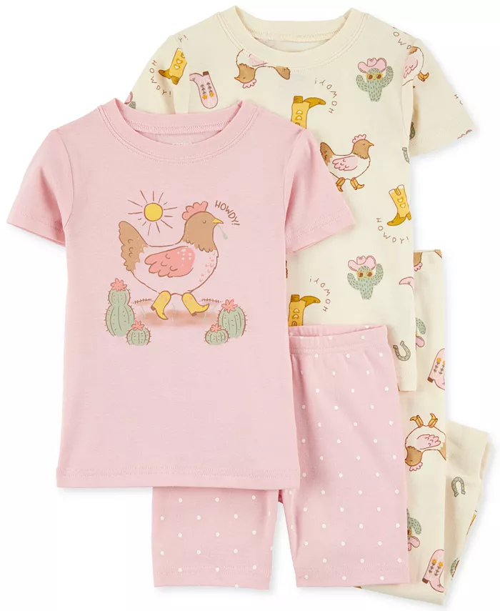 

Пижамный комплект для девочек Toddler Girls Western Chicken, 4 предмета, 100% хлопок, облегающий крой Carter's, розовый