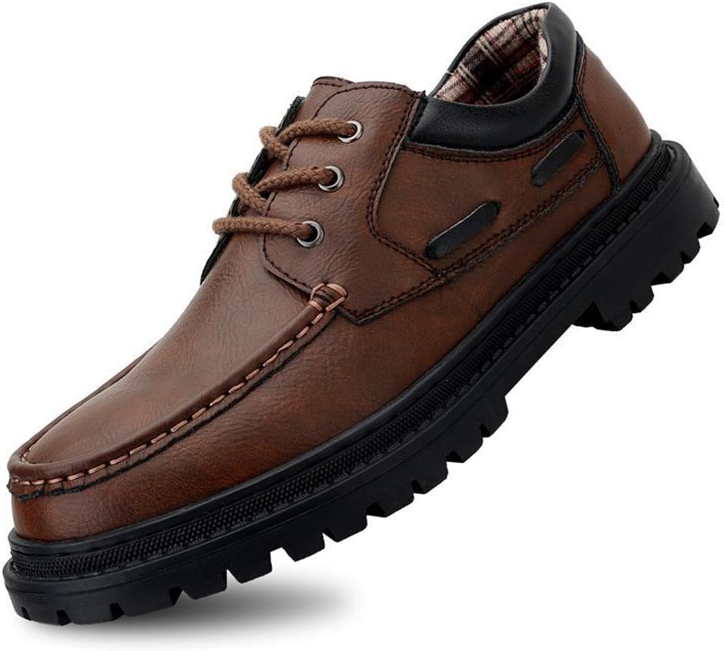 

Мужские классические оксфорды с кожаной подошвой lug, повседневные туфли с круглым носком, массивным каблуком, шнуровкой, противоскользящие и деловые туфли на все сезоны для ежедневного ношения и вождения Uzujbaa, коричневый