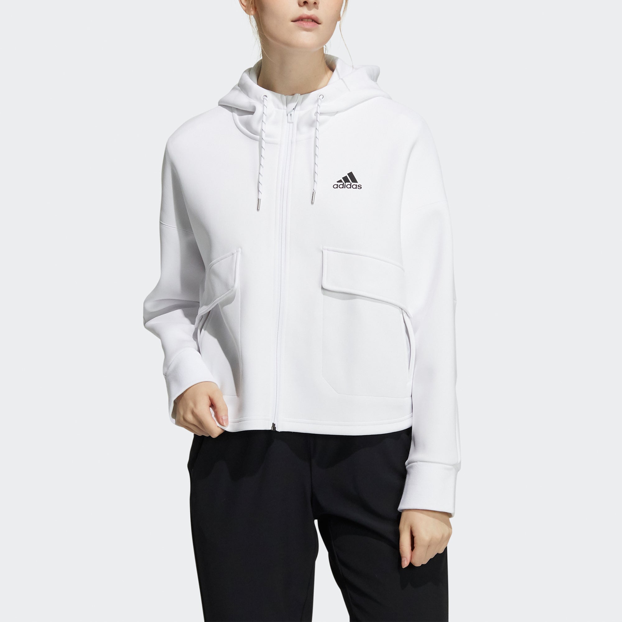 Куртка (WMNS) adidas Sty W New Kt Jk Big Pocket Sports Hooded White Jacket — фото 2