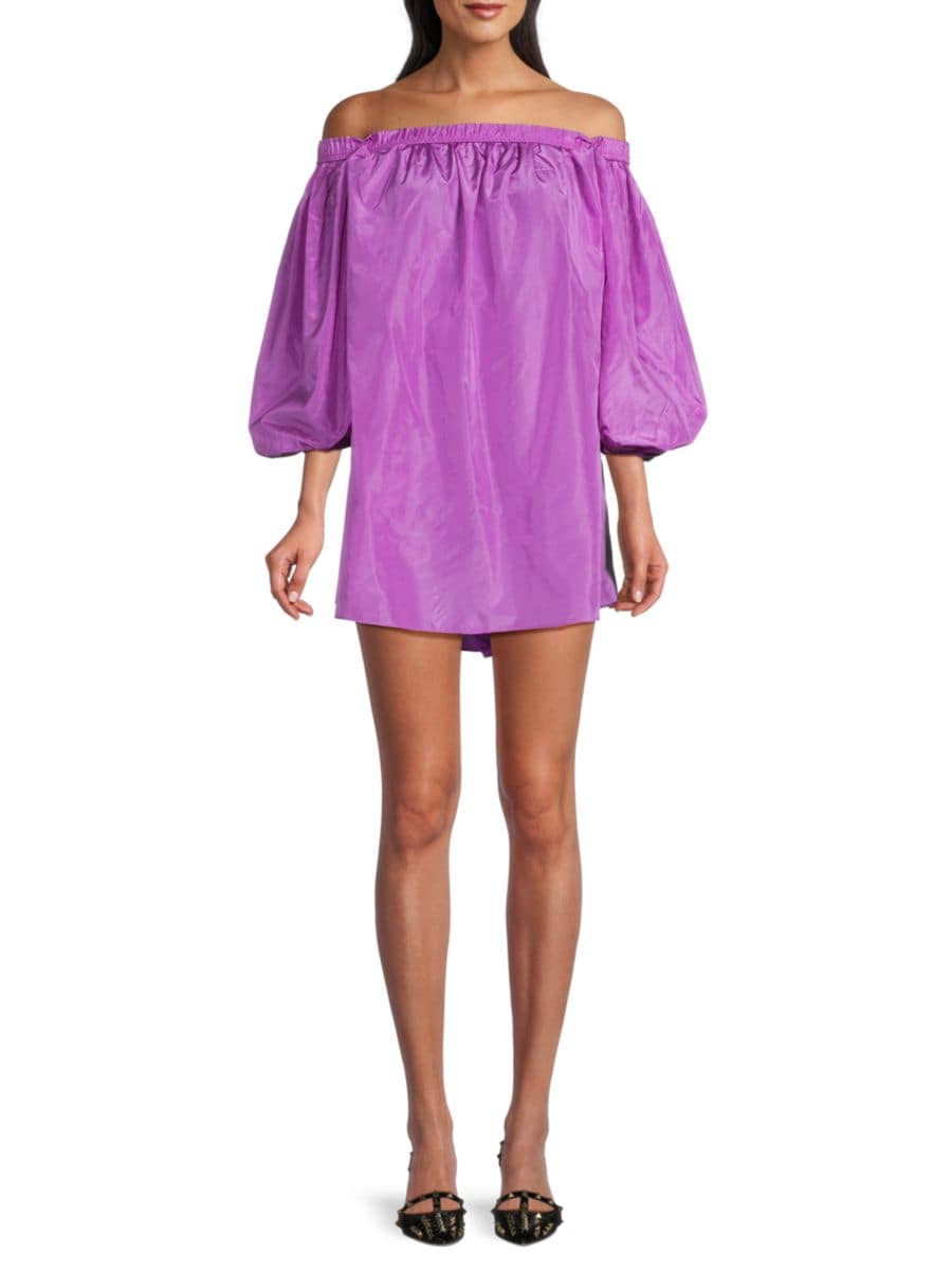 

Шелковое мини-платье с открытыми плечами Valentino, цвет Amethyst