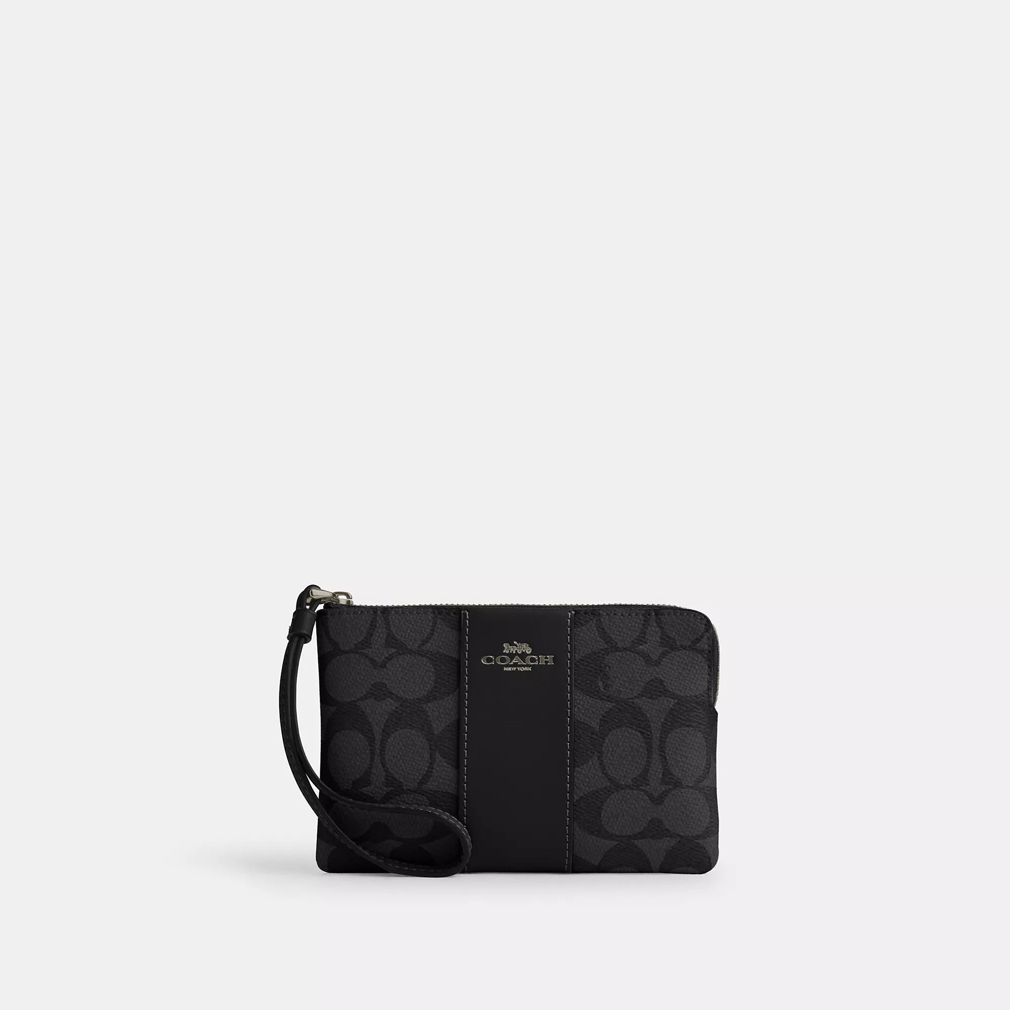 

Кошелек Coach Outlet на молнии с полоской из фирменной ткани, черный