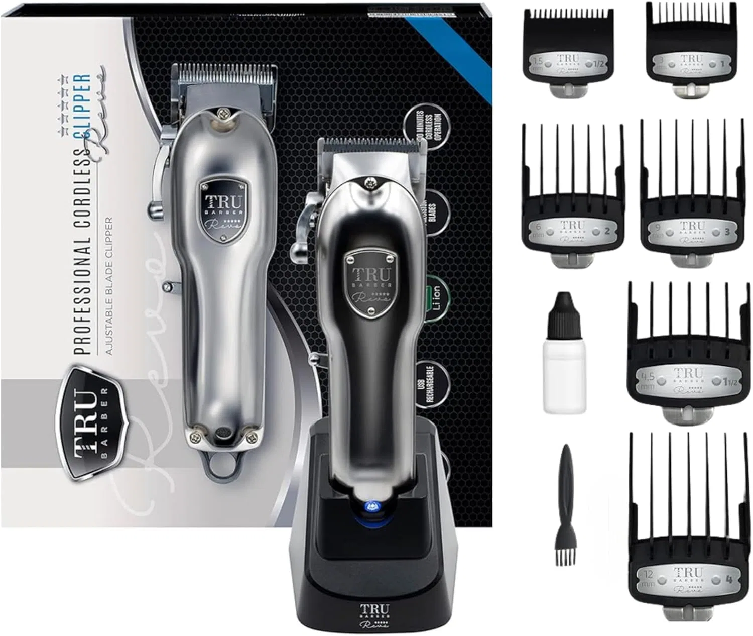 Профессиональный беспроводной триммер для волос TRU BARBER с зарядной станцией Tru Barber