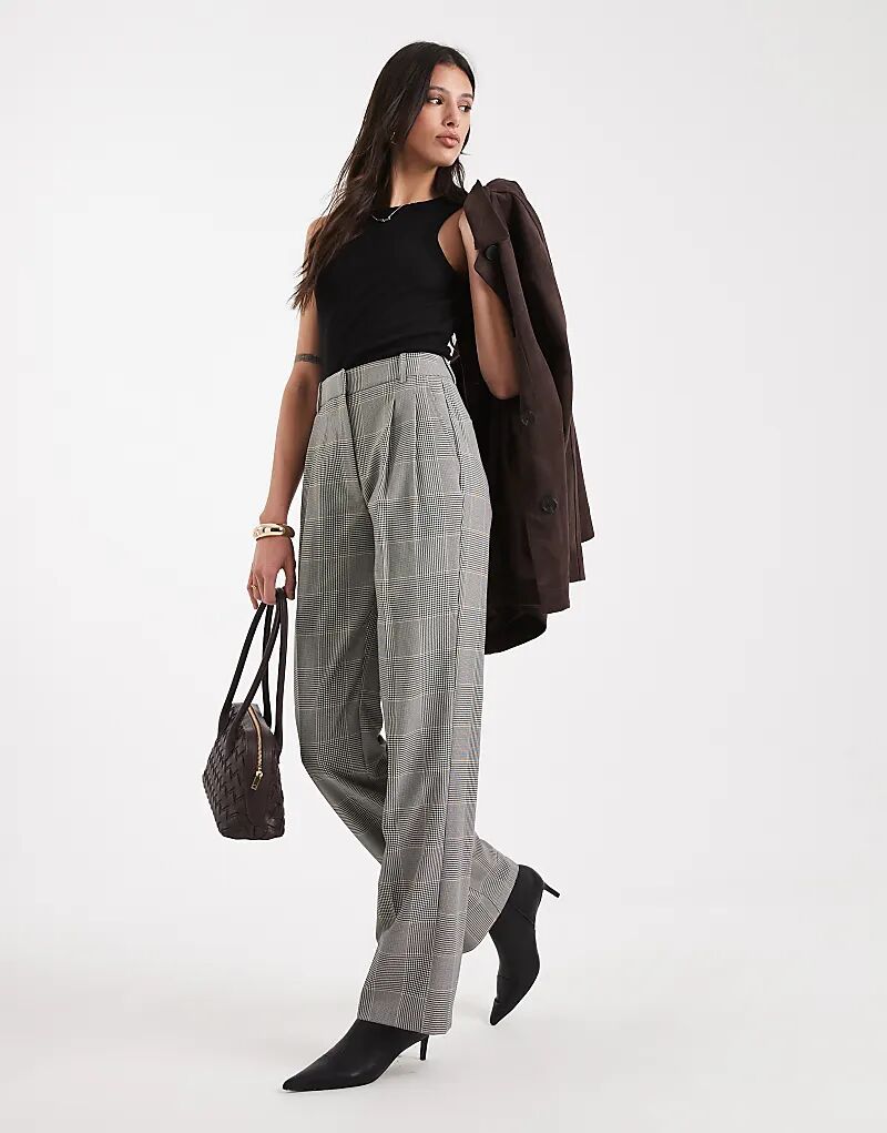 

Высокие брюки ASOS DESIGN в клетку со складками и высокой талией