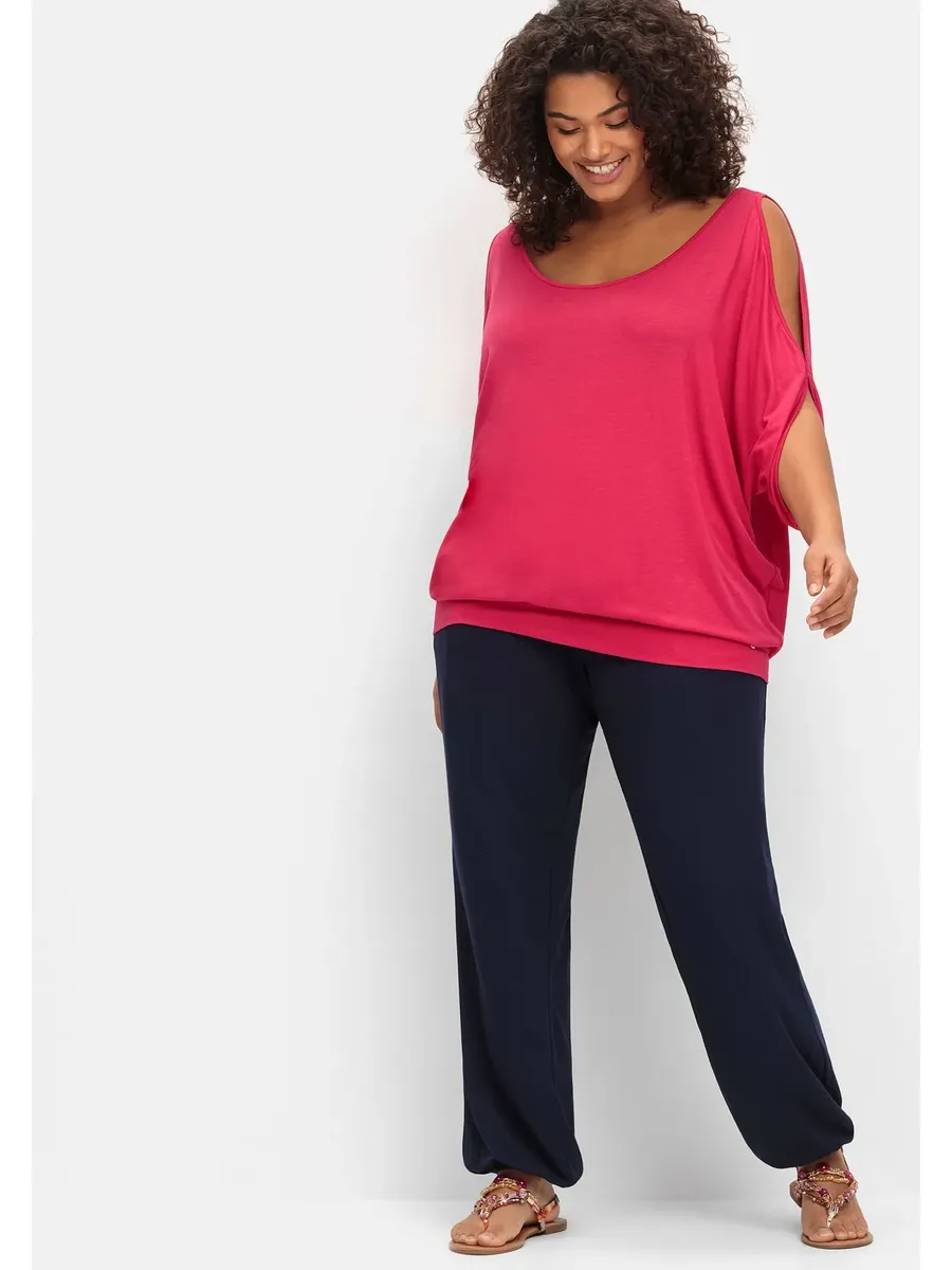 

Брюки Sheego без застежки "больших размеров" с присборенным поясом и эластичными манжетами, цвет морской волны