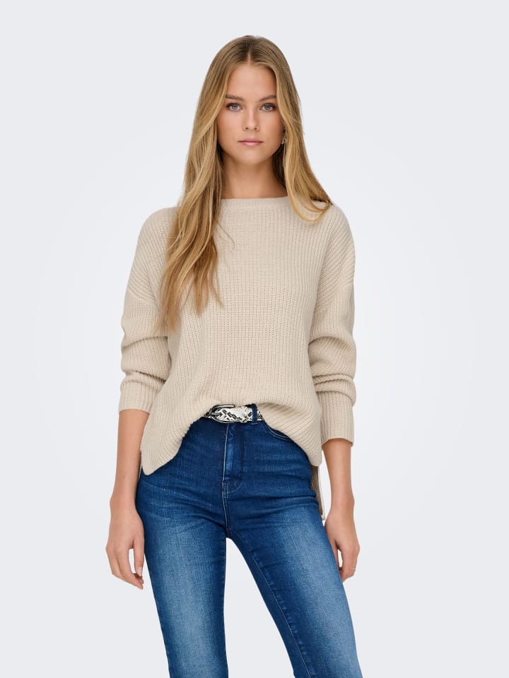 

Пуловер ONLY Weicher Rundhals Strickpullover Tiefe Schulter Warm & bequem, кремовый