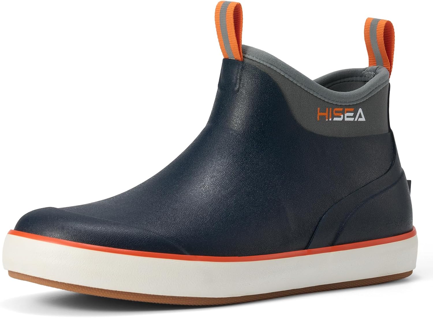 

Мужские ботинки HISEA для палубы, широкие носки, мужские дождевые сапоги, водонепроницаемые рыболовные сапоги, противоскользящие, высокие ботинки до щиколотки с дышащей неопреновой подкладкой, резиновые сапоги, темно-синий