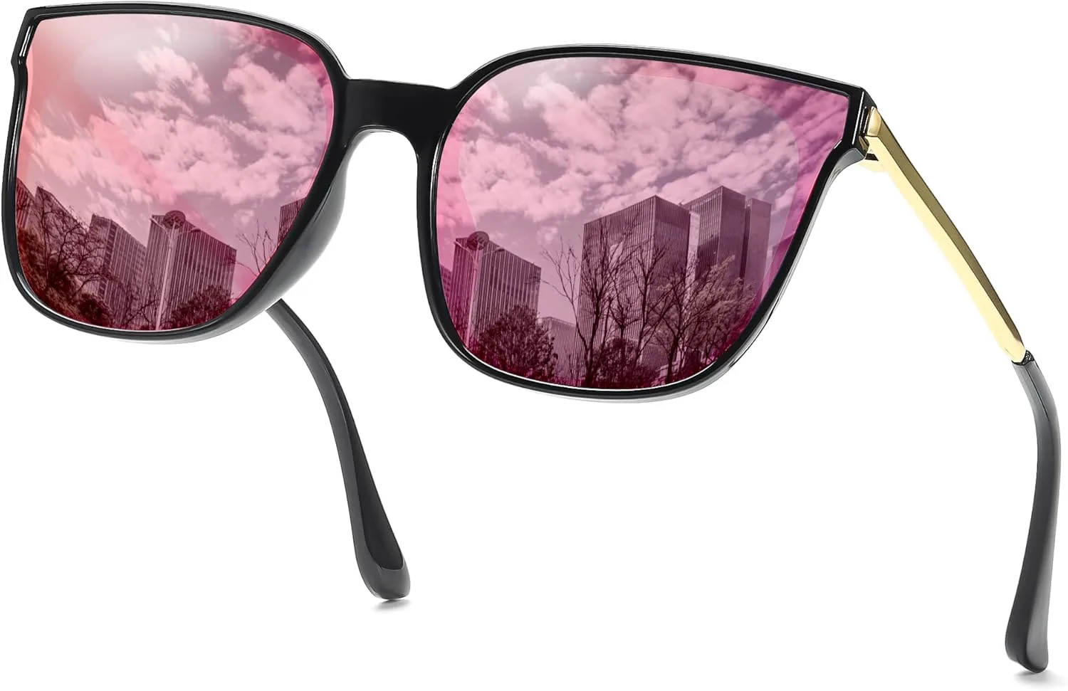 

Женские поляризованные солнцезащитные очки SIPHEW с зеркальными линзами — увеличенная оправа «кошачий глаз» с защитой от УФ-излучения, A3-black Frame Pink Mirror Lens