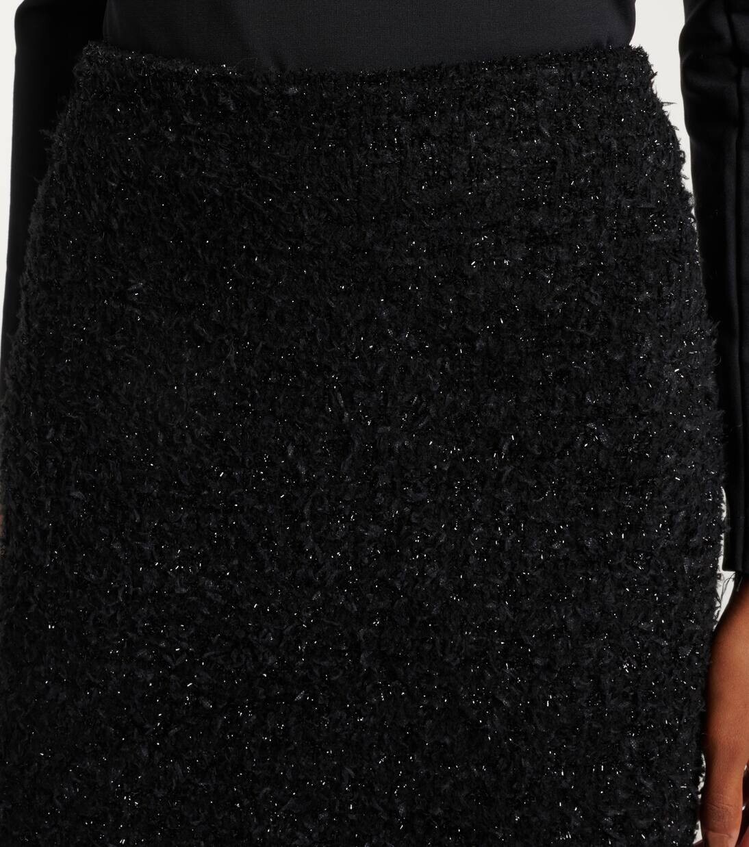 Юбка миди из твида с добавлением хлопка Balenciaga, черный — фото 4