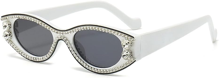 

Модные женские солнцезащитные очки класса люкс со стразами, модель «кошачий глаз», трендовые женские солнцезащитные очки в маленькой оправе с защитой от УФ-излучения UV400 HVTVTLA, White