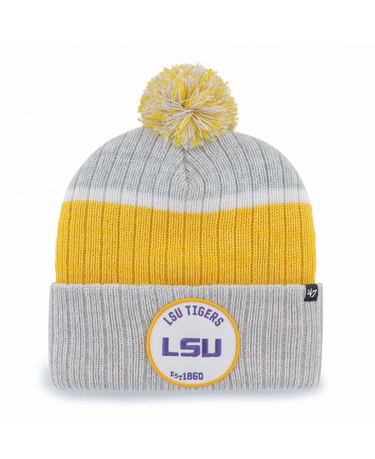 

Мужская серая вязаная шапка с манжетами и помпоном LSU Tigers Holcomb '47 Brand