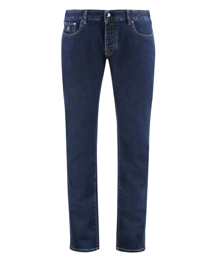 

Узкие джинсы с кожаным логотипом Moorer, синий