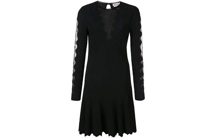 Платье-трапеция с вставкой из сетки с фестонами Alexander McQueen, Black