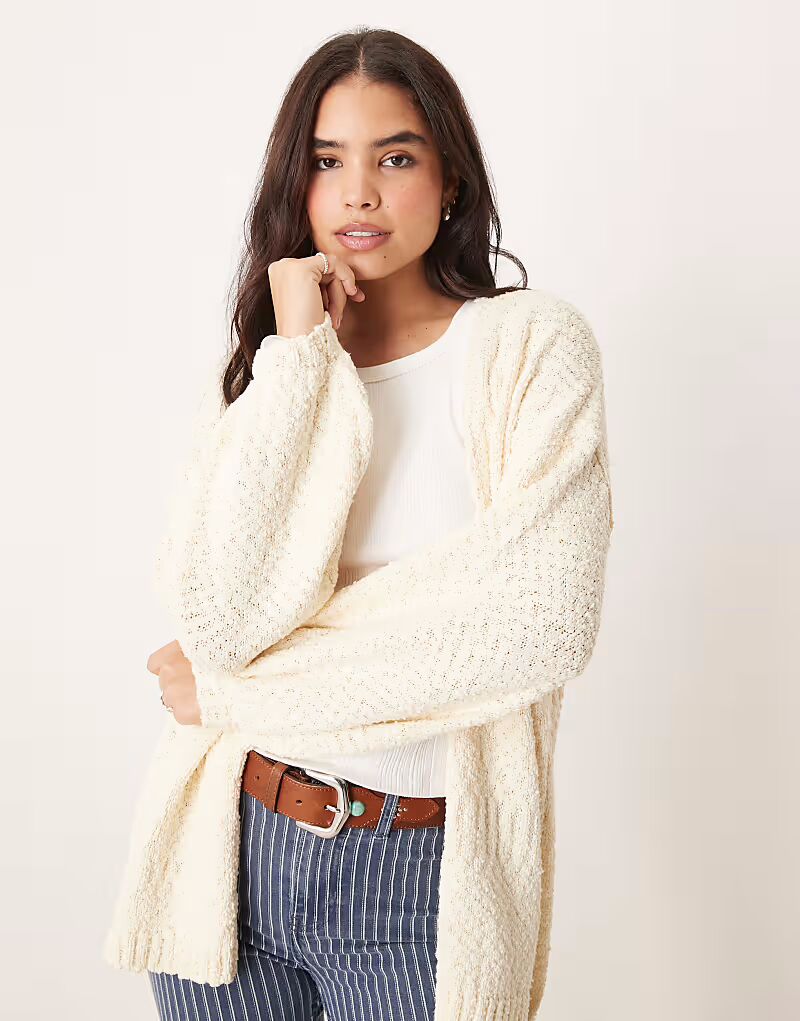 

Кардиган ASOS DESIGN, связанный от края до края из фактурной пряжи кремового цвета