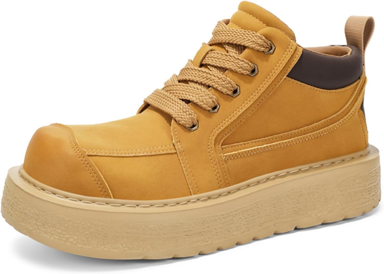 

Мужские кожаные высокие ботинки в ретро-панковском стиле для байкеров с толстой противоскользящей резиновой подошвой и металлическими люверсами для повседневной моды и повседневной носки Kelibasi, желтый