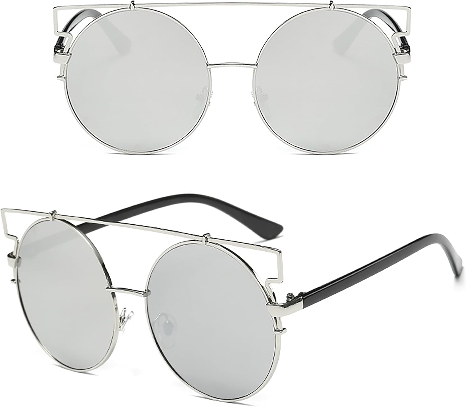 

Стильные винтажные солнцезащитные очки с зеркальным покрытием, защитой от УФ-излучения UV400, широкой металлической оправой и круглыми линзами в стиле стимпанк Generic, A