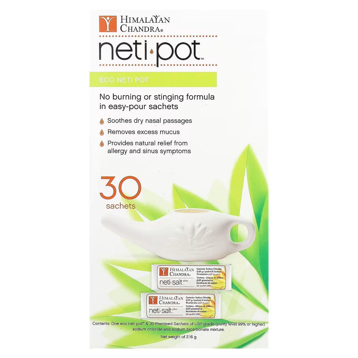 

Eco Neti Pot с пакетиками соли нети, 2,16 г Himalayan Chandra