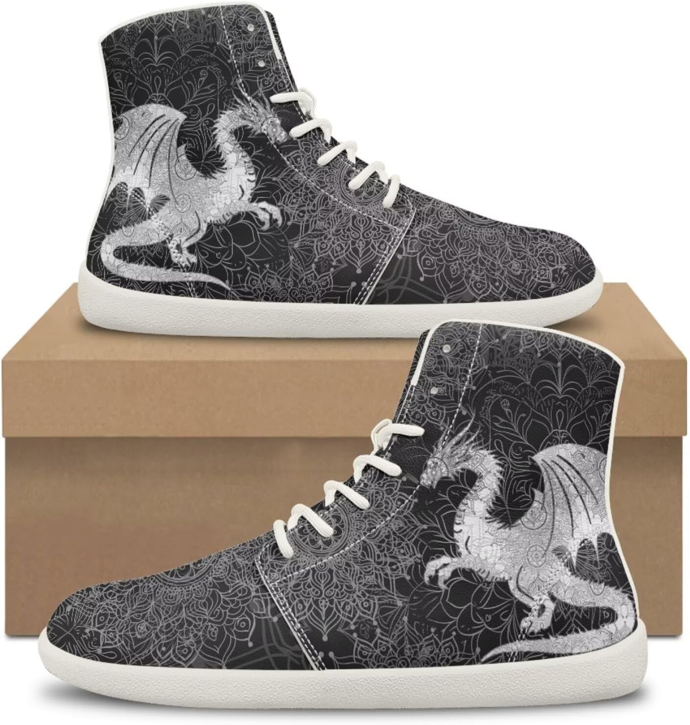 Мужские кроссовки Dragon Print для бега, слипоны, высокие, для ходьбы, занятий в спортзале, тенниса и спорта Ecaestolph, черный — фото 3